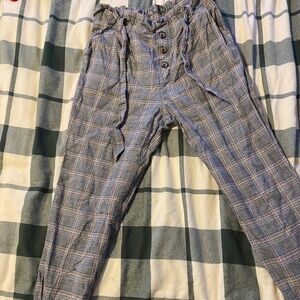 Plaid High Rise Paperbag Trousers